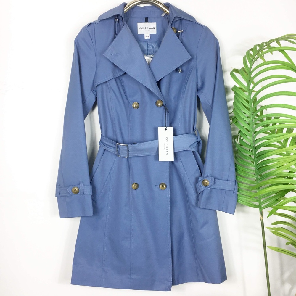 Cole Haan Chic Belted Rain / Trench Coat Blue